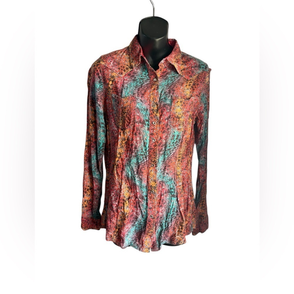 Wrangler rock 47 western multicolor button down shirt snap rhinestones sz M